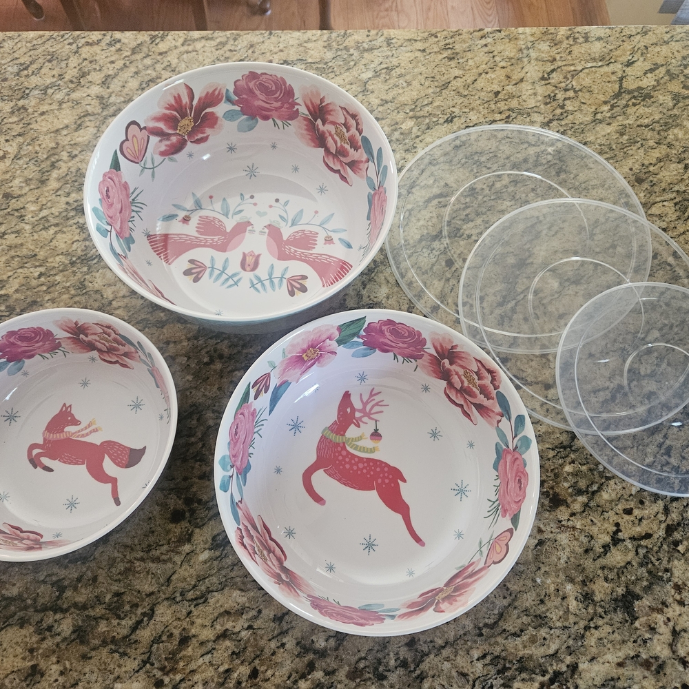 The Pioneer Woman Holiday Bowl Set with Pink and Red Designs